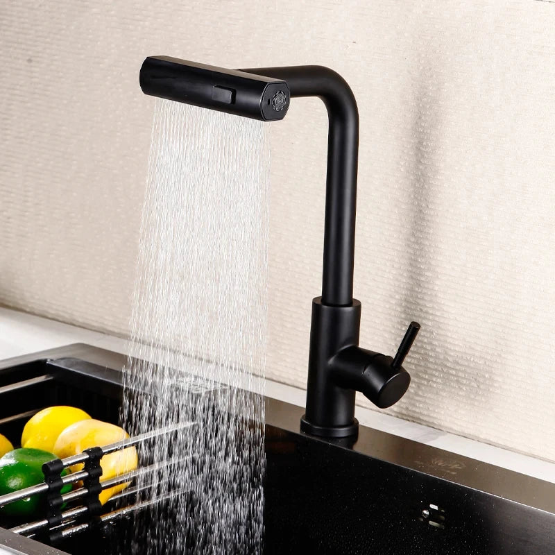 Waterfall Kitchen Pull-Out Faucet 3-Mode Flexible Sink Mixer Tap Stainless Steel
