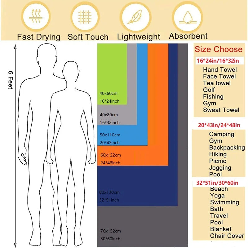 Super Absorbent Fast-Drying Microfiber Travel and Camping Towel