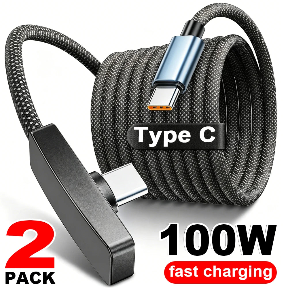 90-Degree Right Angle USB Type-C Cable | 100W Fast Charging Braided Data Wire for iPhone, Samsung & Xiaomi
