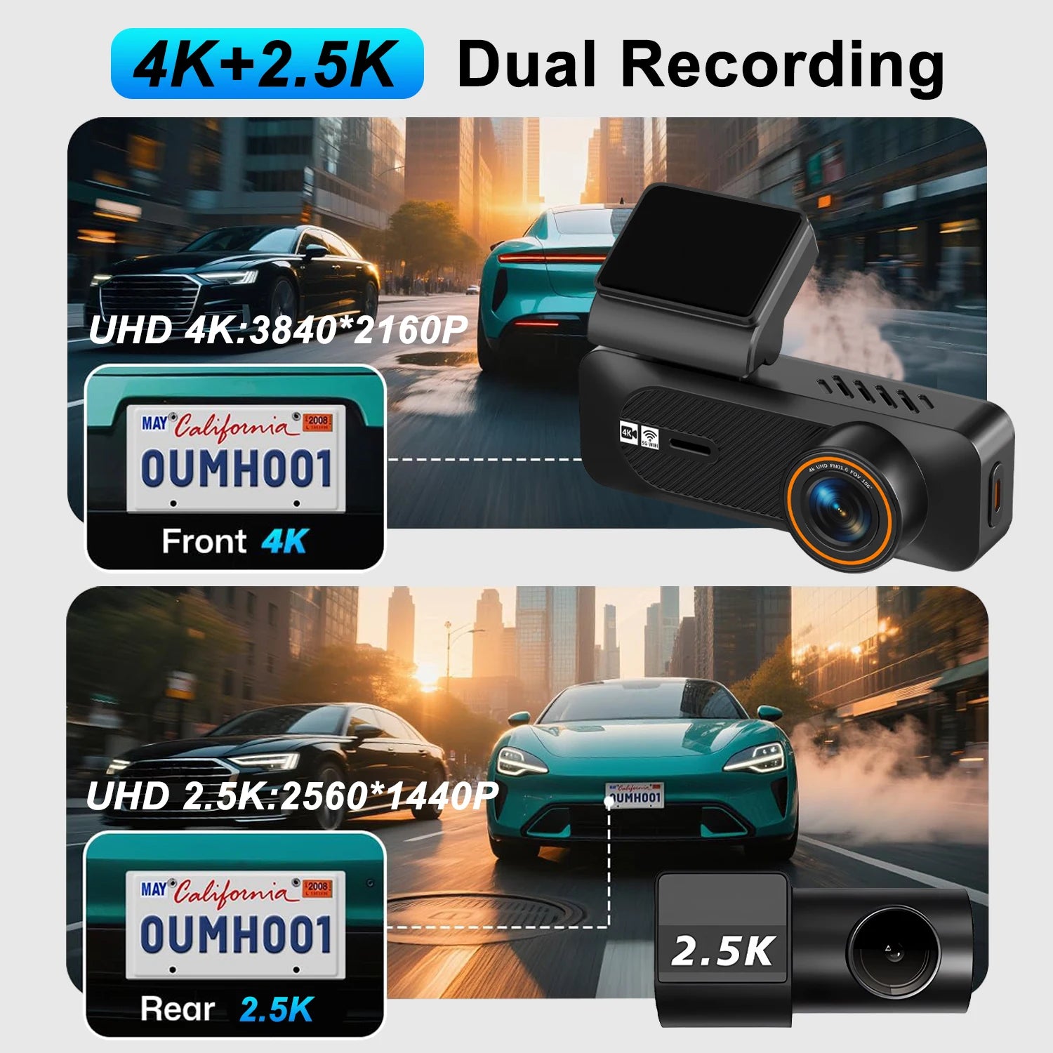 Maxtoss Ultra HD 4K Dual Camera Portable Car DVR | WiFi Dash Cam with ADAS & GPS Tracking