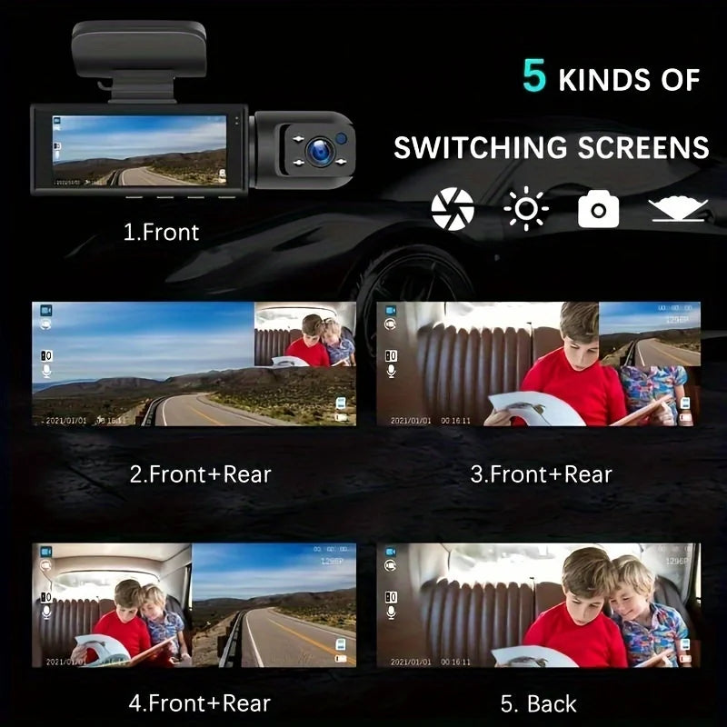 Dual Lens Full HD 1080P Car Dash Cam – Front & Cabin Recorder