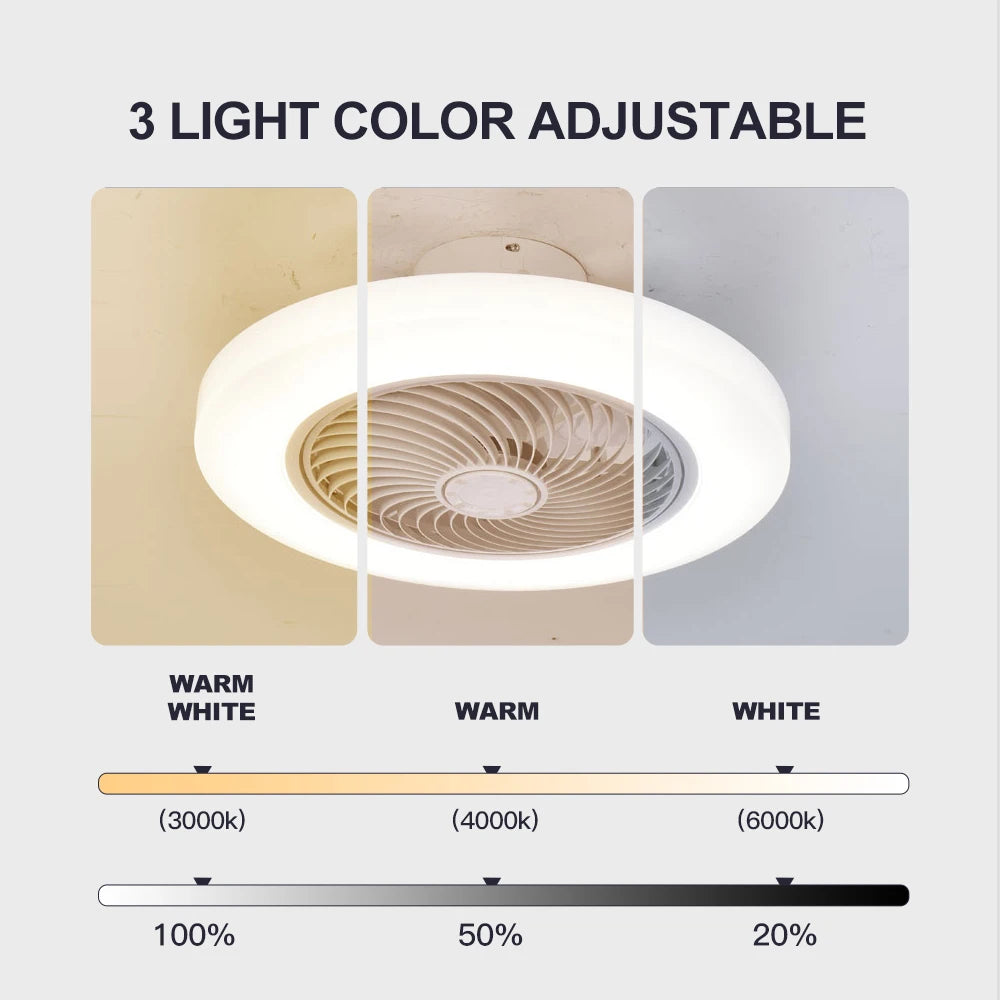 Smart Ceiling Fan with LED Light | Silent 52cm Invisible Blade Flush Mount Fan with Remote Control