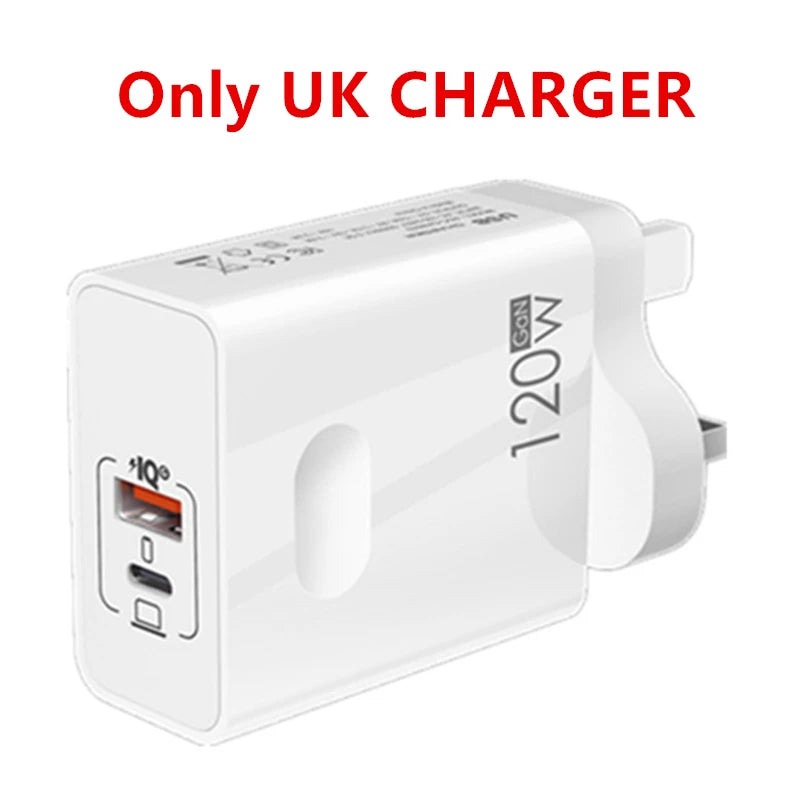 120W USB-C GaN Fast Charger | PD + QC 3.0 Dual Port Wall Adapter