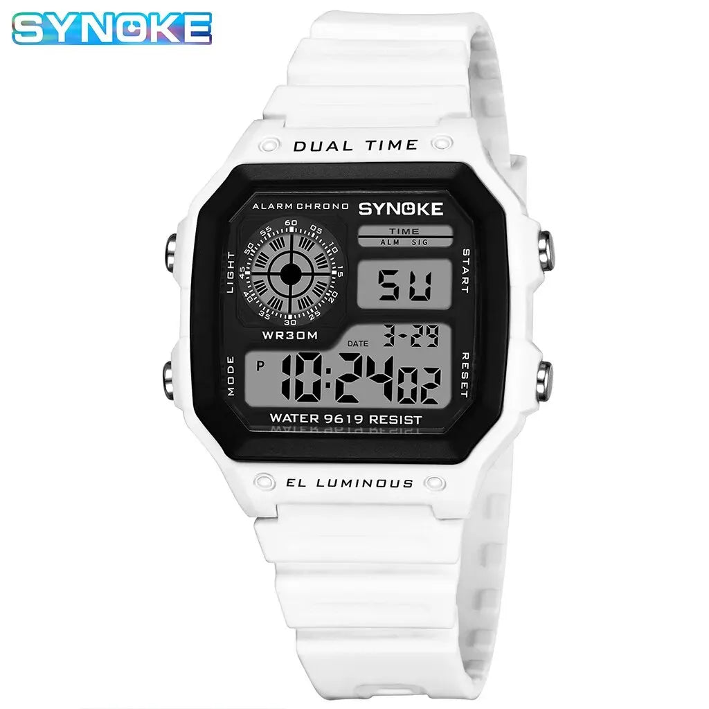 SYNOKE Men's Military Digital Sports Watch | Waterproof Chronograph with EL Luminous Display & Square Rubber Case