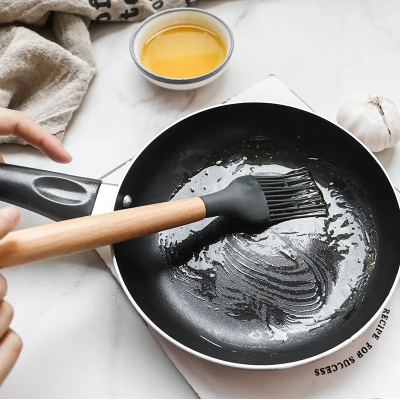 12PCS Silicone Non-Stick Kitchen Utensil Set with Wooden Handles