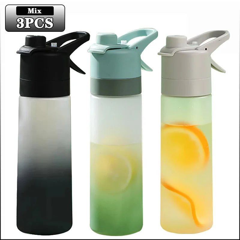 Large Capacity Spray Water Bottle with Straw Gradient Frosted Portable Outdoor Sports Travel Mist Sprayer Reusable Cup