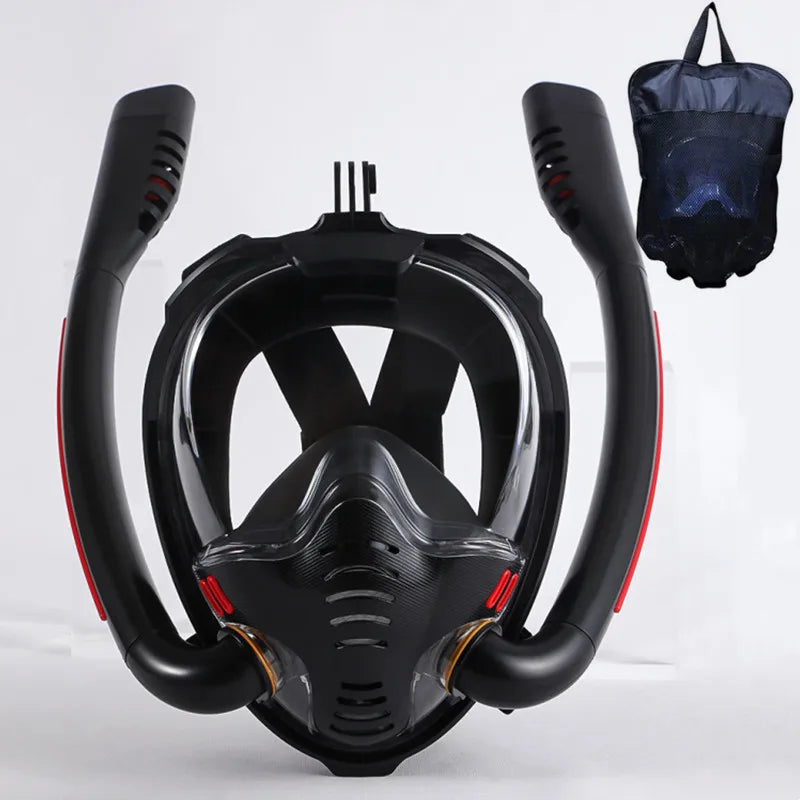 Full Dry Snorkel Mask with Dual Tubes – 180° Panoramic View Anti-Fog Diving Mask 🤿🌊