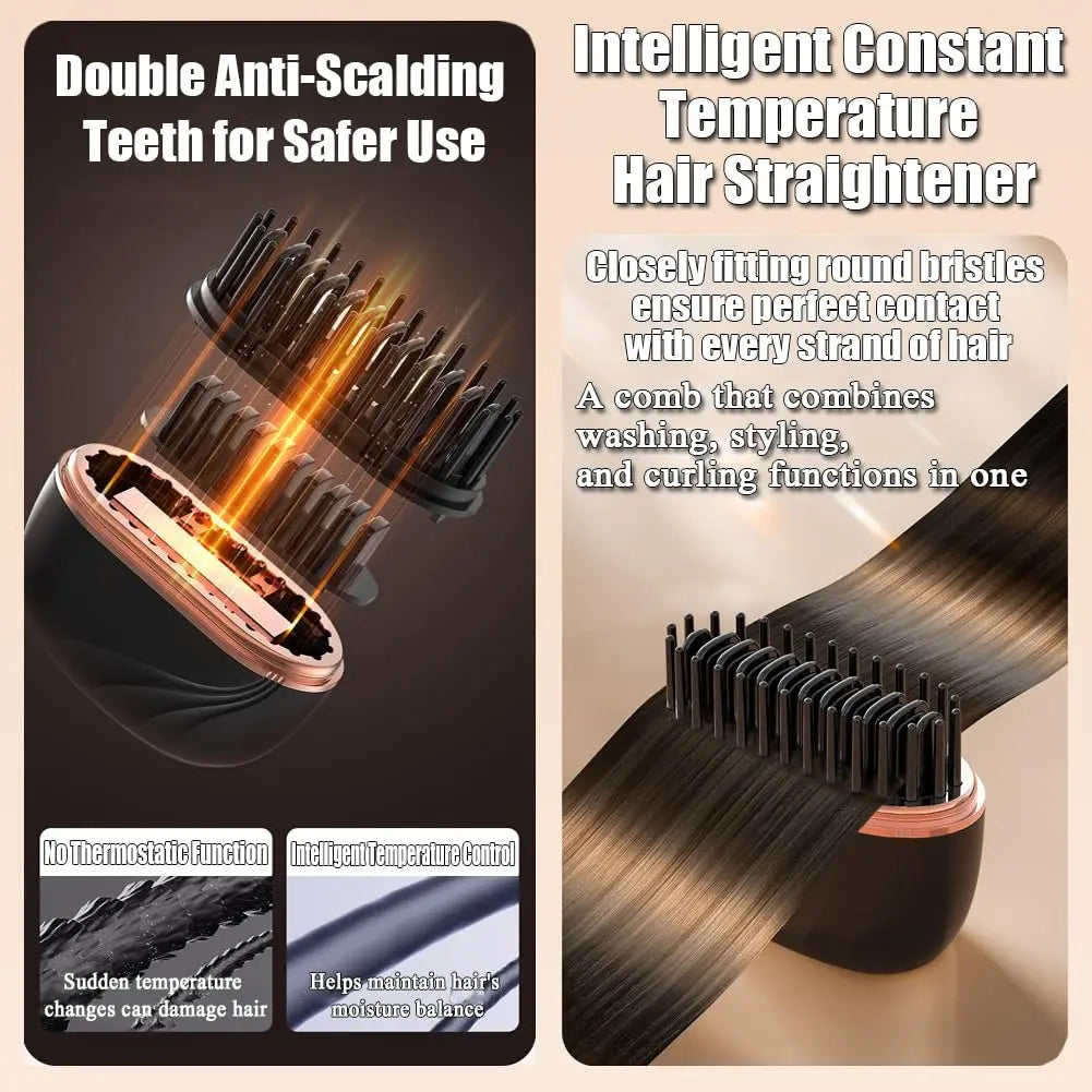 Mini Hair Straightener Brush with 3-Speed Temperature Control