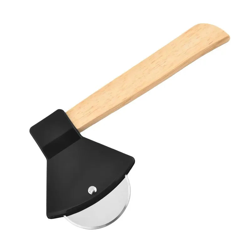 Axe-Shaped Stainless Steel Pizza Cutter Slicer with Bamboo Handle