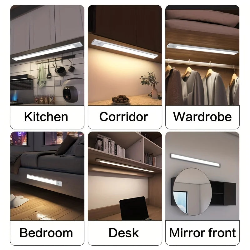 LED Motion Sensor Under-Cabinet Light | Wireless Metal Night Lamp with 3 Color Temperatures & USB Rechargeable Battery for Kitchen, Bedroom & Closets