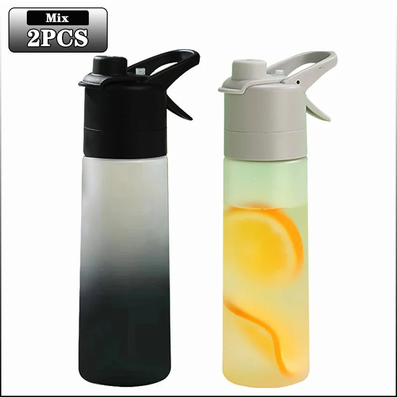 Large Capacity Spray Water Bottle with Straw Gradient Frosted Portable Outdoor Sports Travel Mist Sprayer Reusable Cup