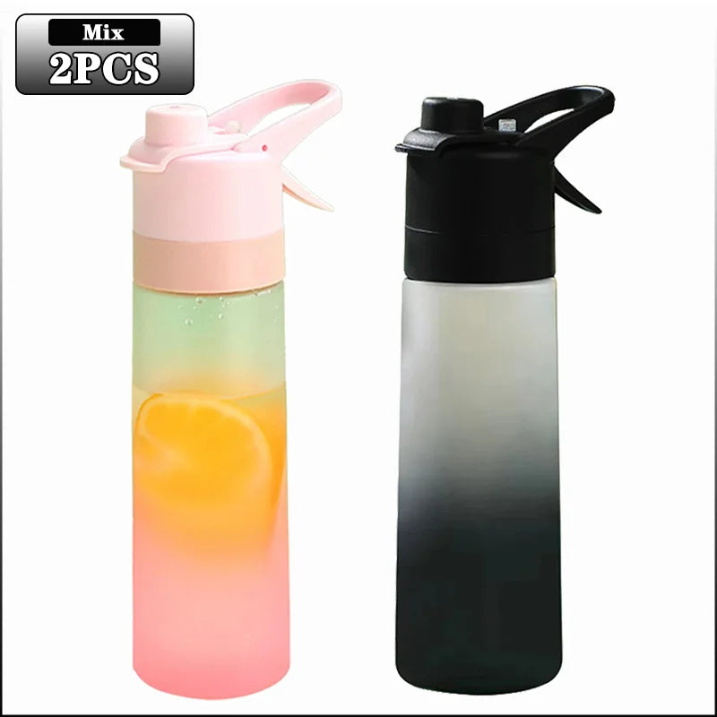 Large Capacity Spray Water Bottle with Straw Gradient Frosted Portable Outdoor Sports Travel Mist Sprayer Reusable Cup