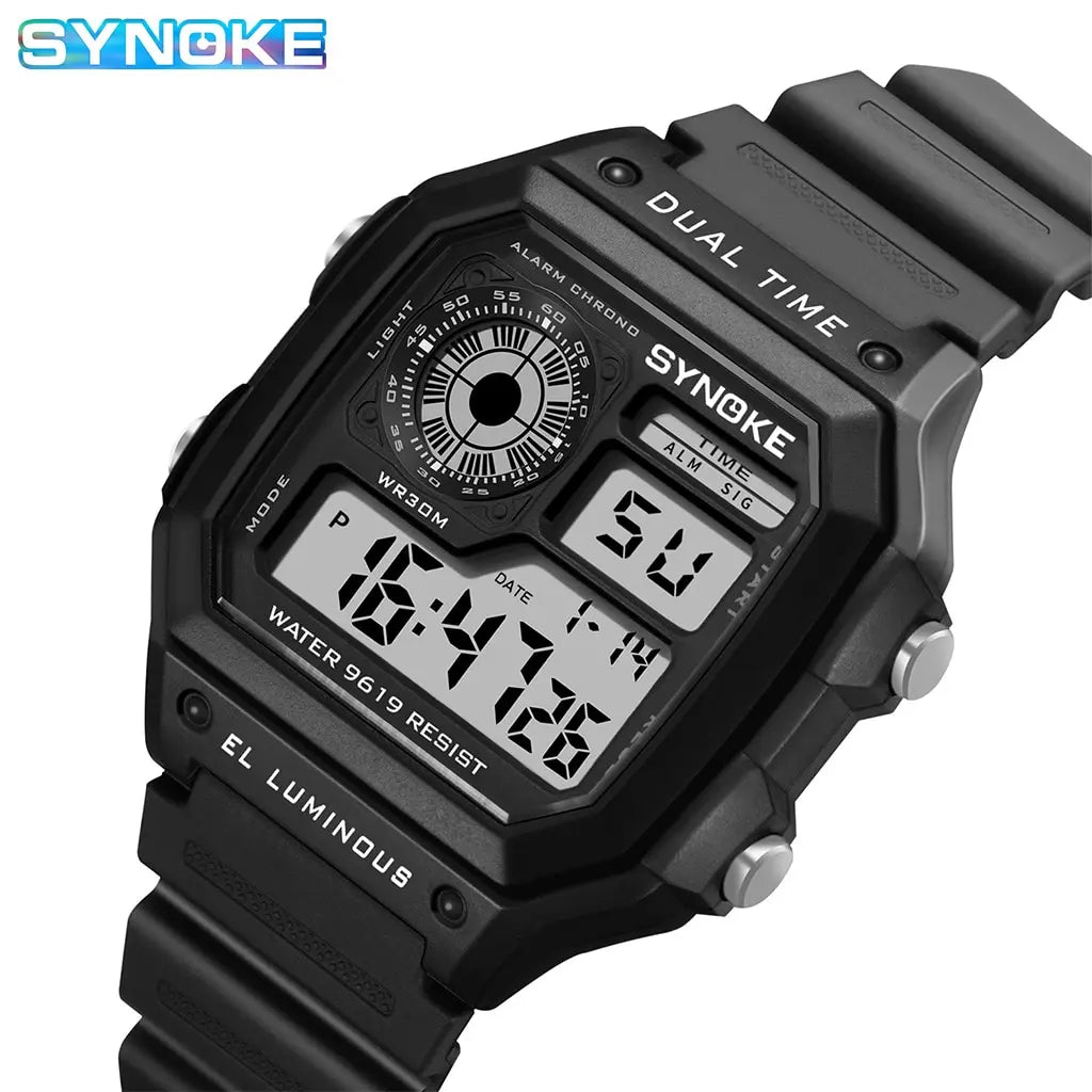 SYNOKE Men's Military Digital Sports Watch | Waterproof Chronograph with EL Luminous Display & Square Rubber Case