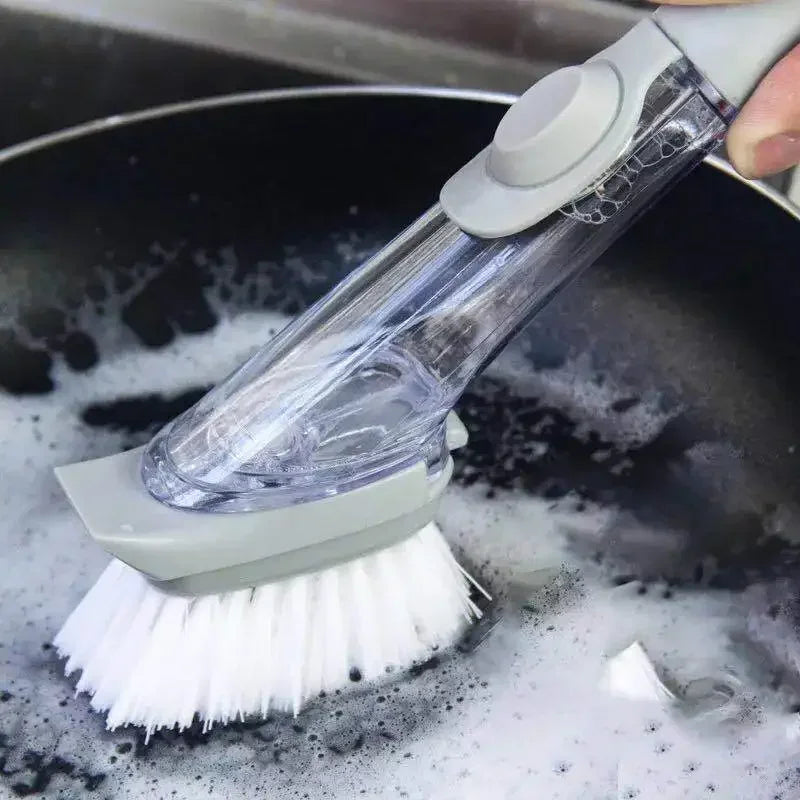 2-in-1 Soap Dispensing Dish Brush Set | Long Handle Kitchen Scrubber with Replaceable Sponge Heads