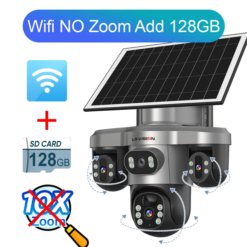 LS VISION 20MP 10X Optical Zoom Three PTZ Lens Solar Security Camera