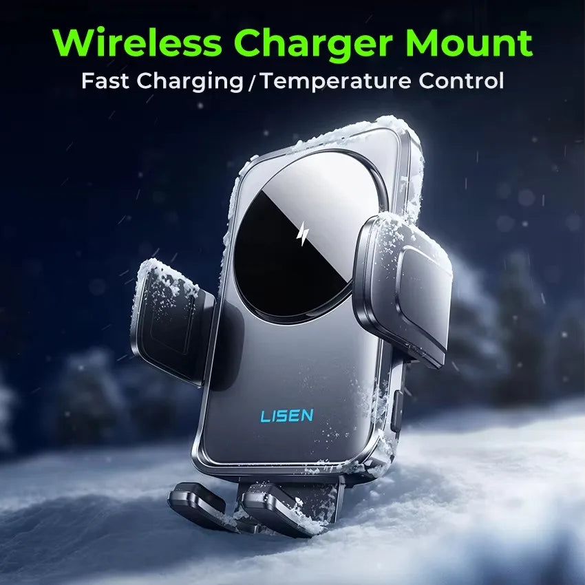 LISEN Upgraded Fast Cooling Wireless Charger Car Mount | Auto-Clamping Smart Sensor Electric Air Vent Holder
