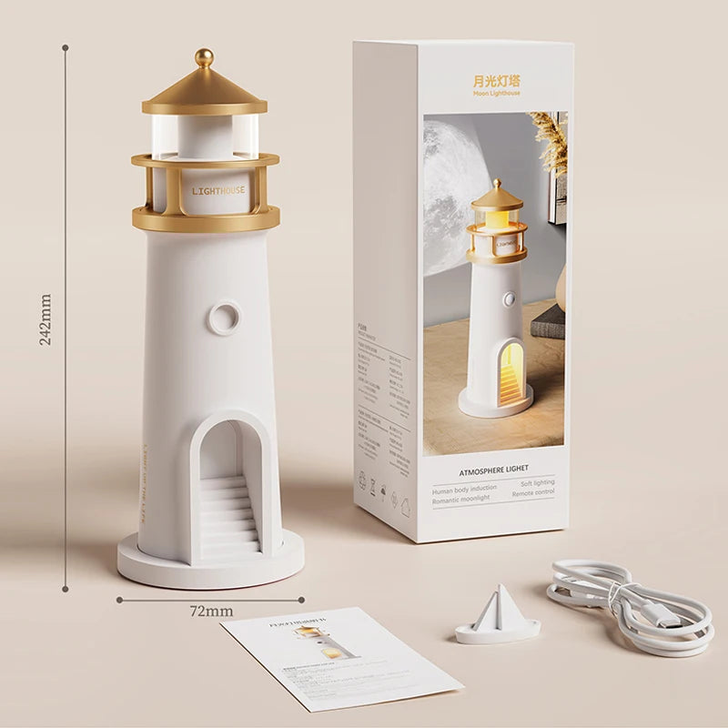 Lighthouse Moon Projector Lamp | Bluetooth Speaker, Motion Sensor & Remote Control Ambient Light