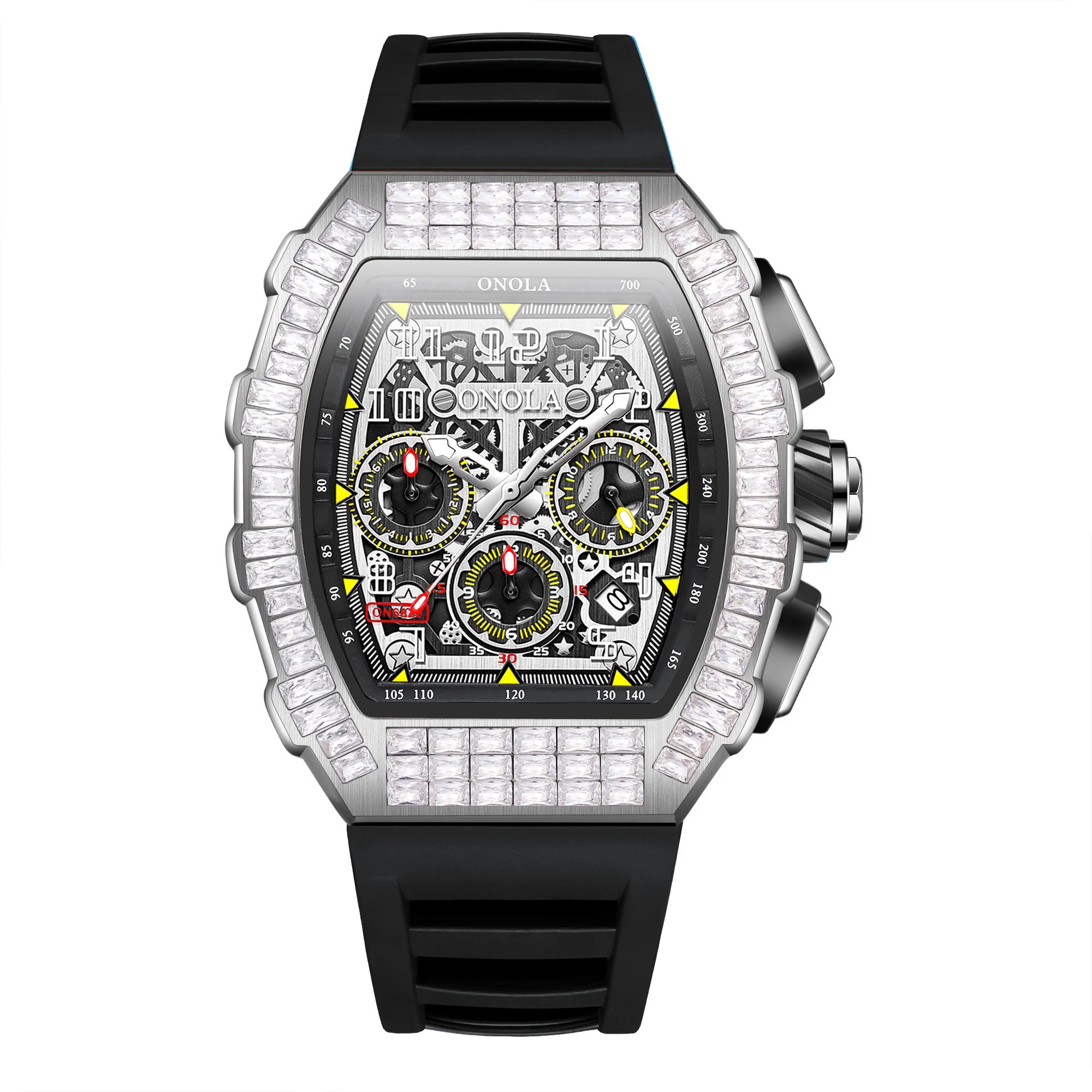 ONOLA Luxury Automatic Men’s Watch | Iced-Out Skeleton Dial Italian Design | Sport & Military Mechanical Wristwatch