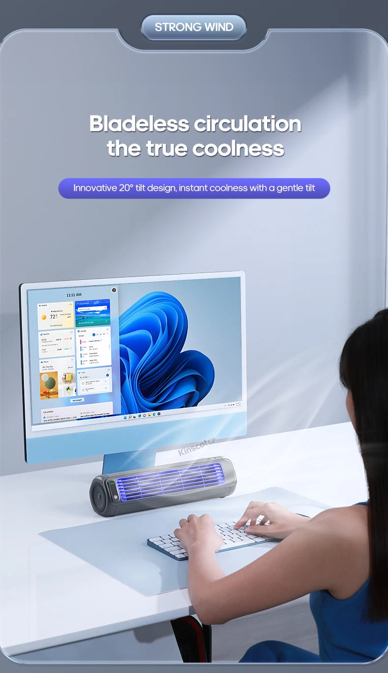 Kinscoter M60 Portable Bladeless Fan | Rechargeable USB Air Circulator