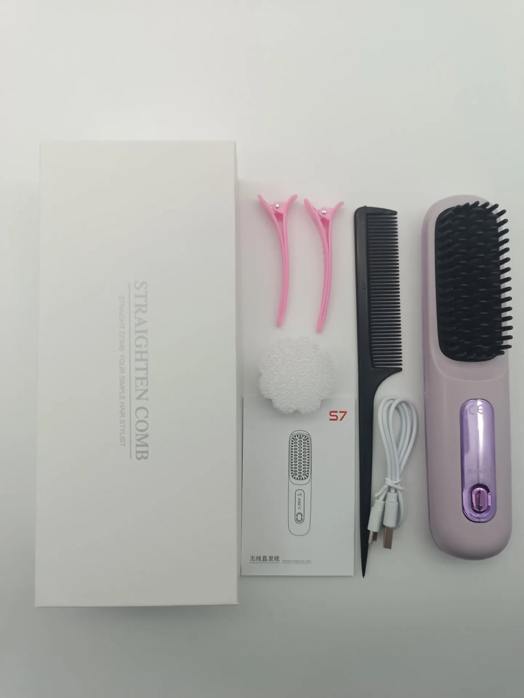 Cordless Hair Straightener Brush | USB Rechargeable Ceramic Straightening Comb