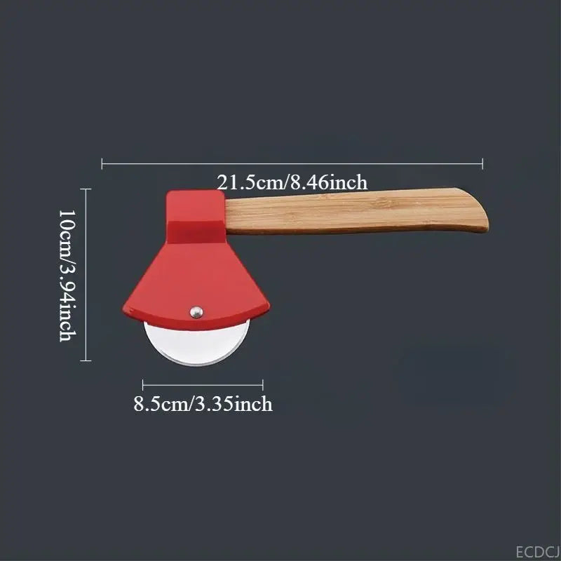 Axe-Shaped Stainless Steel Pizza Cutter Slicer with Bamboo Handle