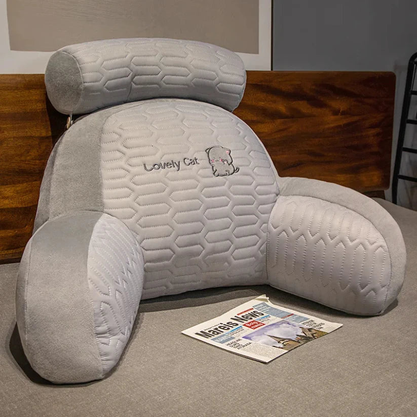 Latex Large Backrest Cushion with Armrests & Neck Roll | Supportive Reading Pillow for Bed Headboard, Floor Lounging & Gaming