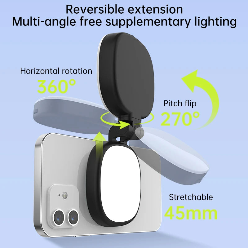 Magnetic Multi-functional Mobile Phone Selfie Mirror | Mini LED Fill Light & Reversible Bracket