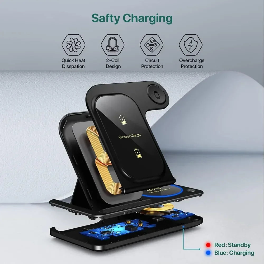 Foldable 30W 3‑in‑1 Wireless Charger for iPhone, Apple Watch & AirPods