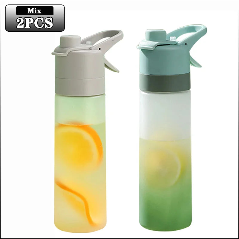 Large Capacity Spray Water Bottle with Straw Gradient Frosted Portable Outdoor Sports Travel Mist Sprayer Reusable Cup