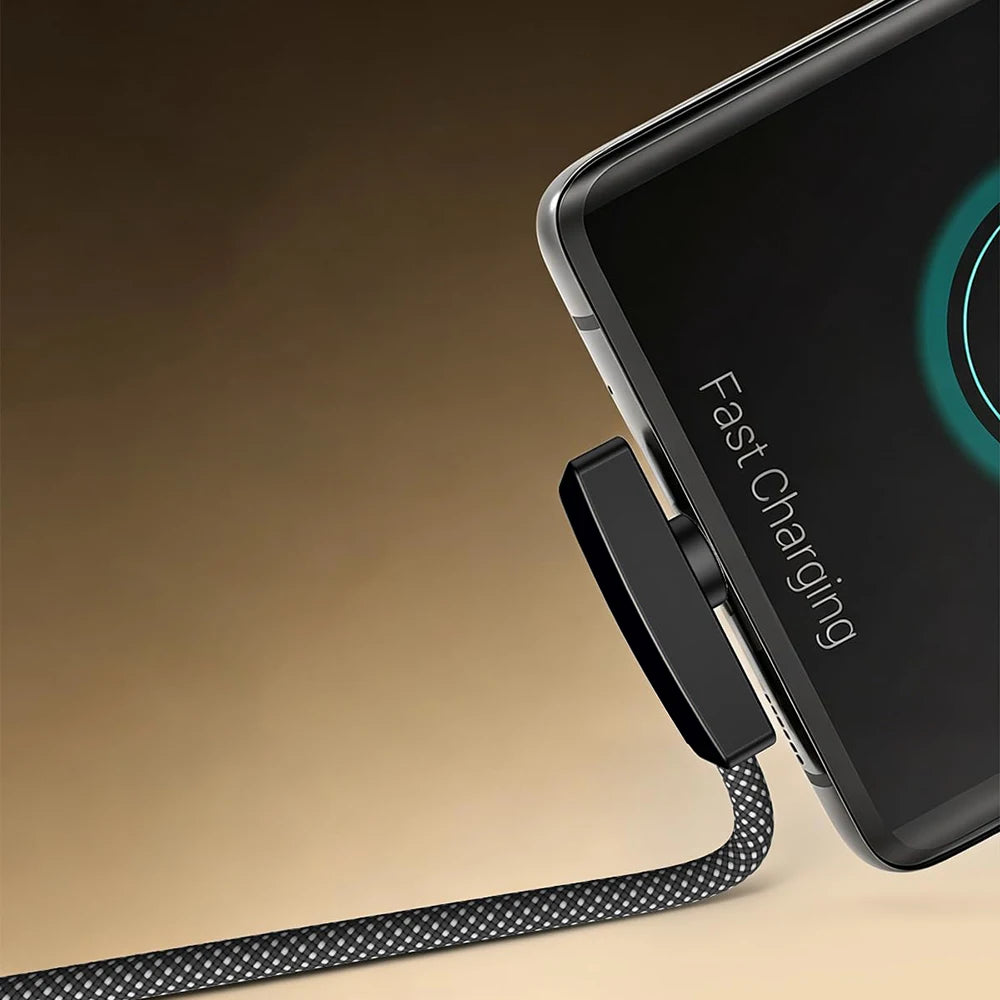 90-Degree Right Angle USB Type-C Cable | 100W Fast Charging Braided Data Wire for iPhone, Samsung & Xiaomi