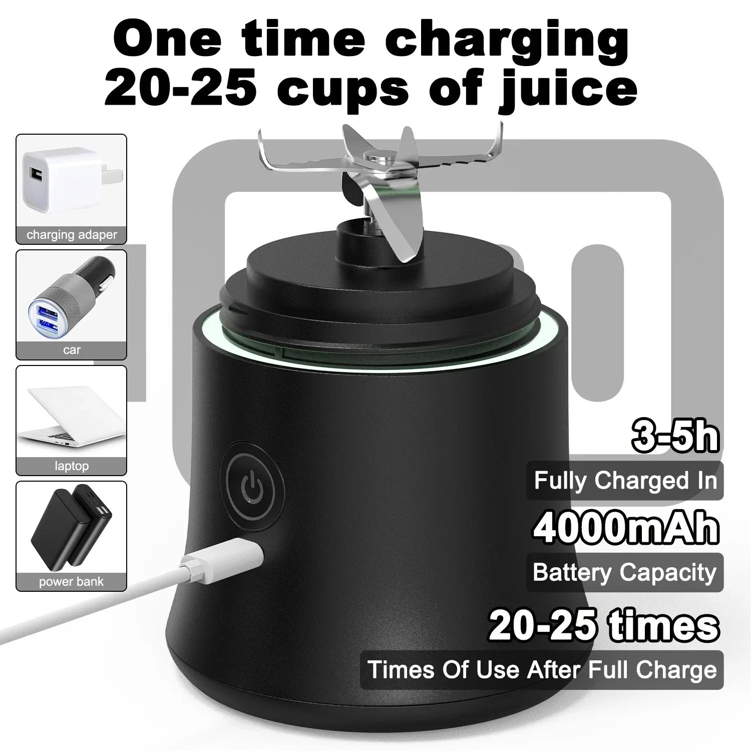 Portable Electric Juicer Blender | USB Rechargeable 600ML Household Fruit Mixer