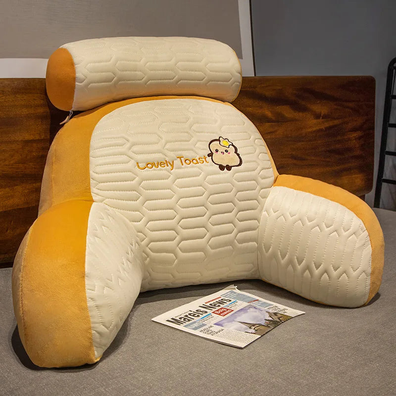 Latex Large Backrest Cushion with Armrests & Neck Roll | Supportive Reading Pillow for Bed Headboard, Floor Lounging & Gaming
