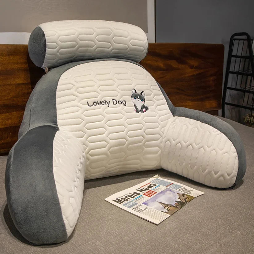 Latex Large Backrest Cushion with Armrests & Neck Roll | Supportive Reading Pillow for Bed Headboard, Floor Lounging & Gaming