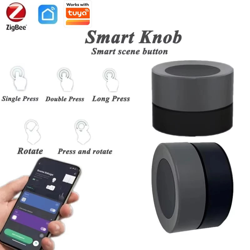 Tuya ZigBee Smart Scene Switch Knob | Wireless Scene Button Controller, Battery-Powered Automation Scenario & Smart Life App Gateway