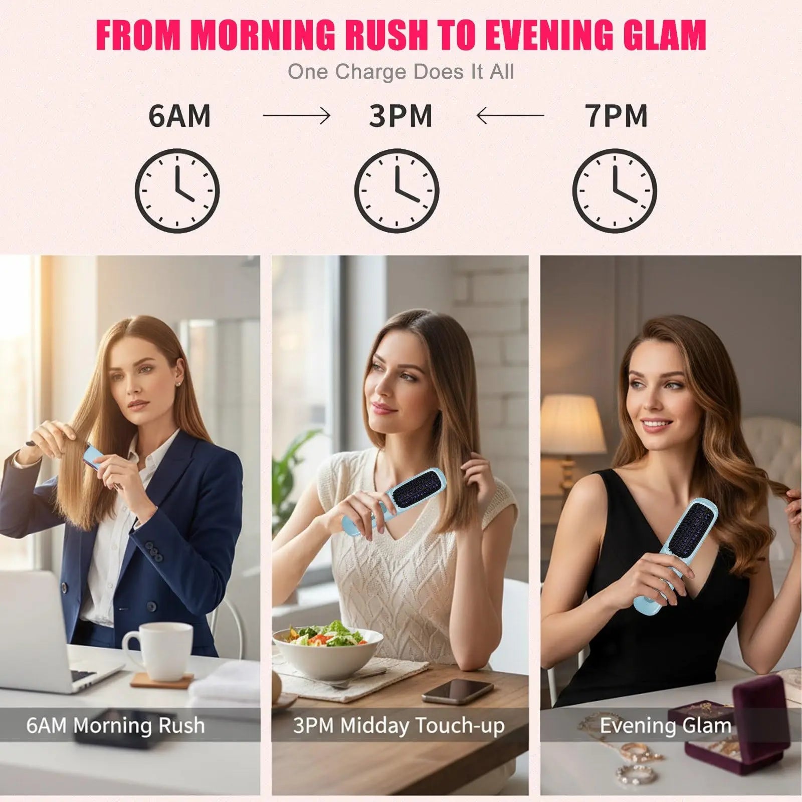 Cordless Hair Straightener Brush | USB Rechargeable Ceramic Straightening Comb