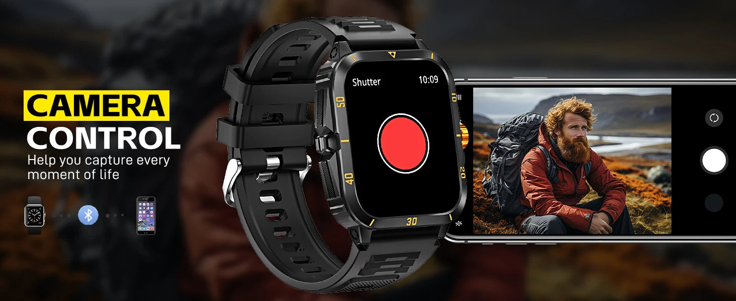 EIGIIS KT71 Rugged Smart Watch for Men | 1.96" HD Screen, Bluetooth Calling & Health Tracking (Black/Orange)