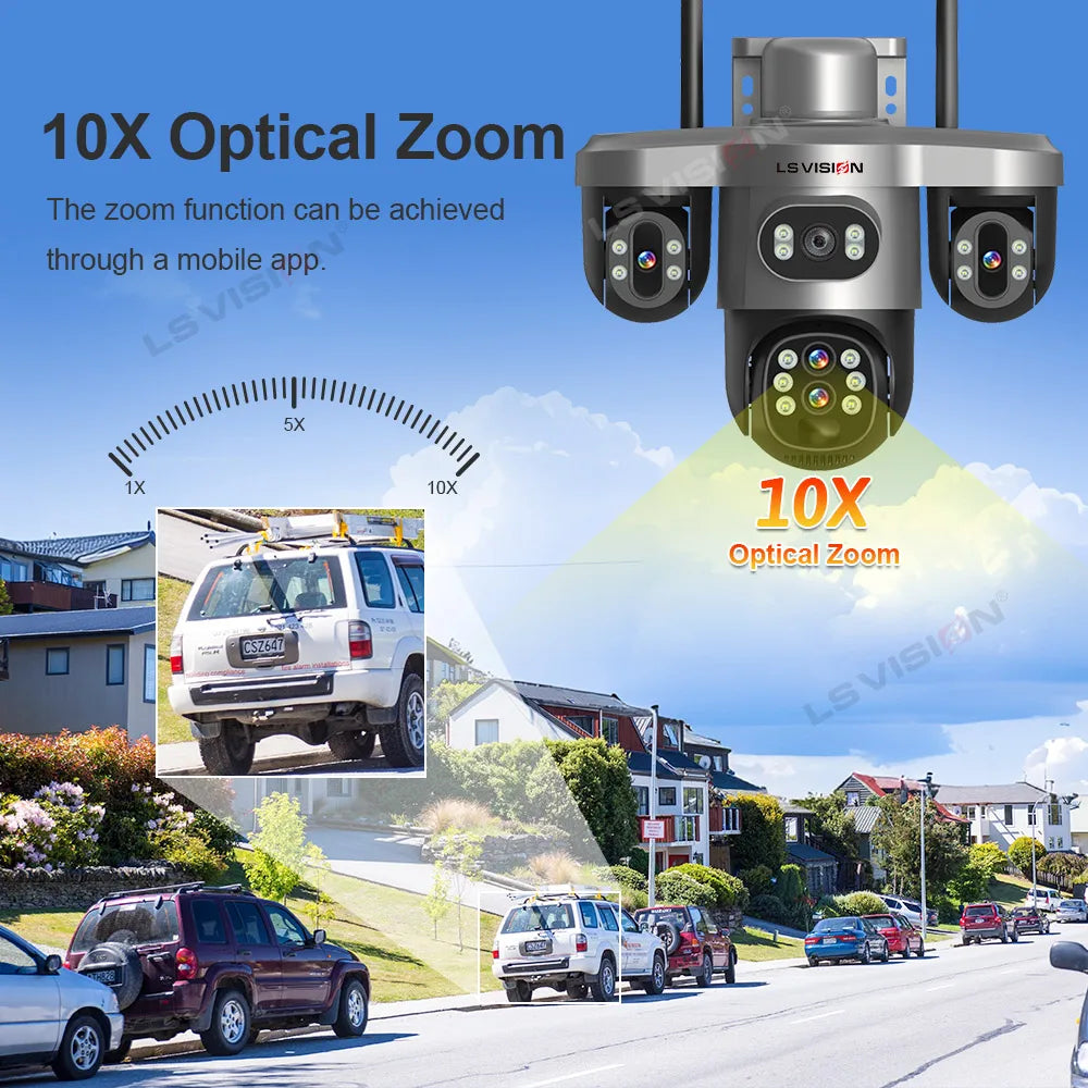 LS VISION 20MP 10X Optical Zoom Three PTZ Lens Solar Security Camera