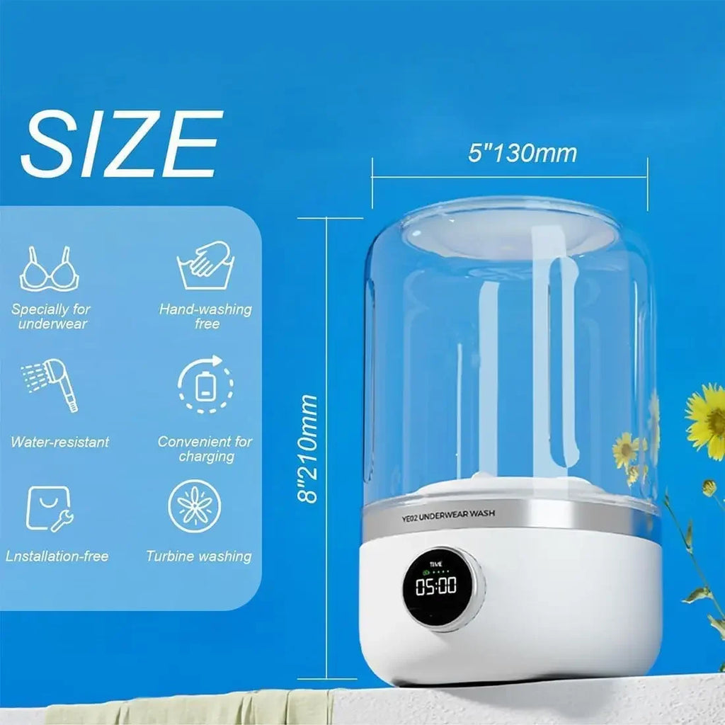 Wireless Portable Mini Washing Machine | 1L Dehydratable Laundry Bucket for Underwear & Socks