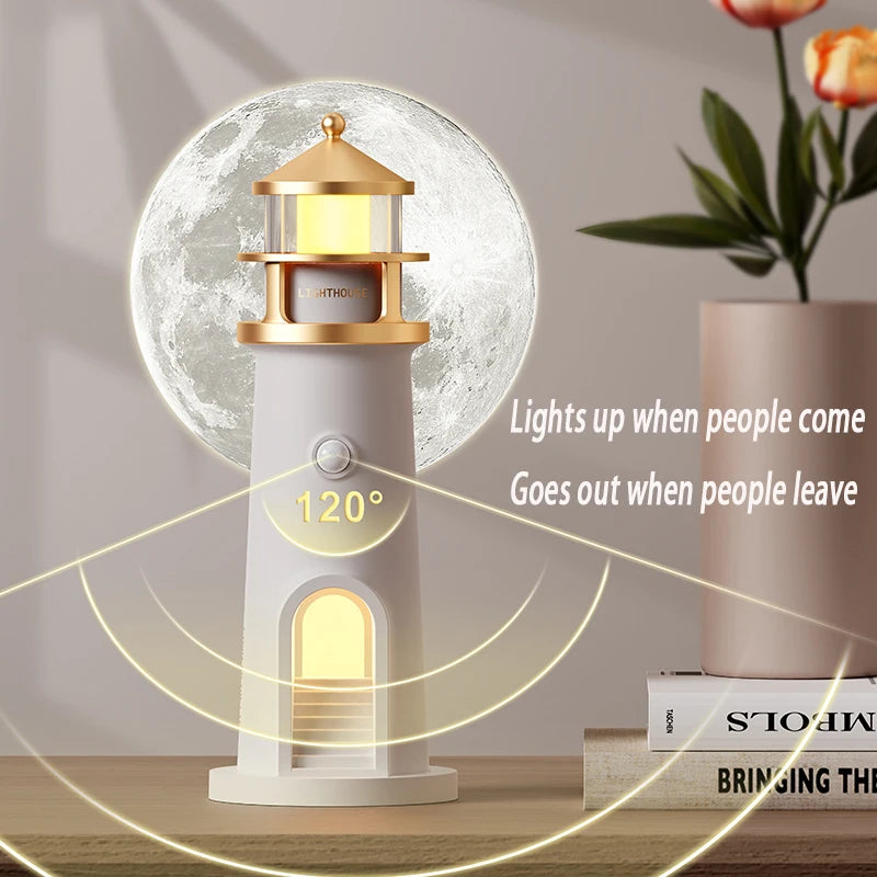 Lighthouse Moon Projector Lamp | Bluetooth Speaker, Motion Sensor & Remote Control Ambient Light