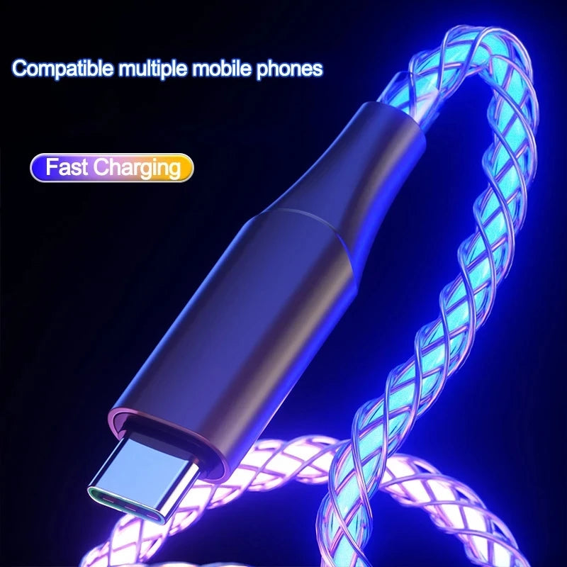 6A Fast Charging RGB Breathing Luminous Gradient Light Data Cable | 66W Type-C Charger Cord