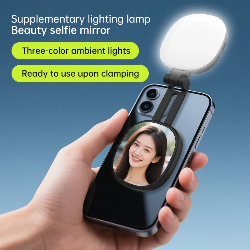 Magnetic Multi-functional Mobile Phone Selfie Mirror | Mini LED Fill Light & Reversible Bracket