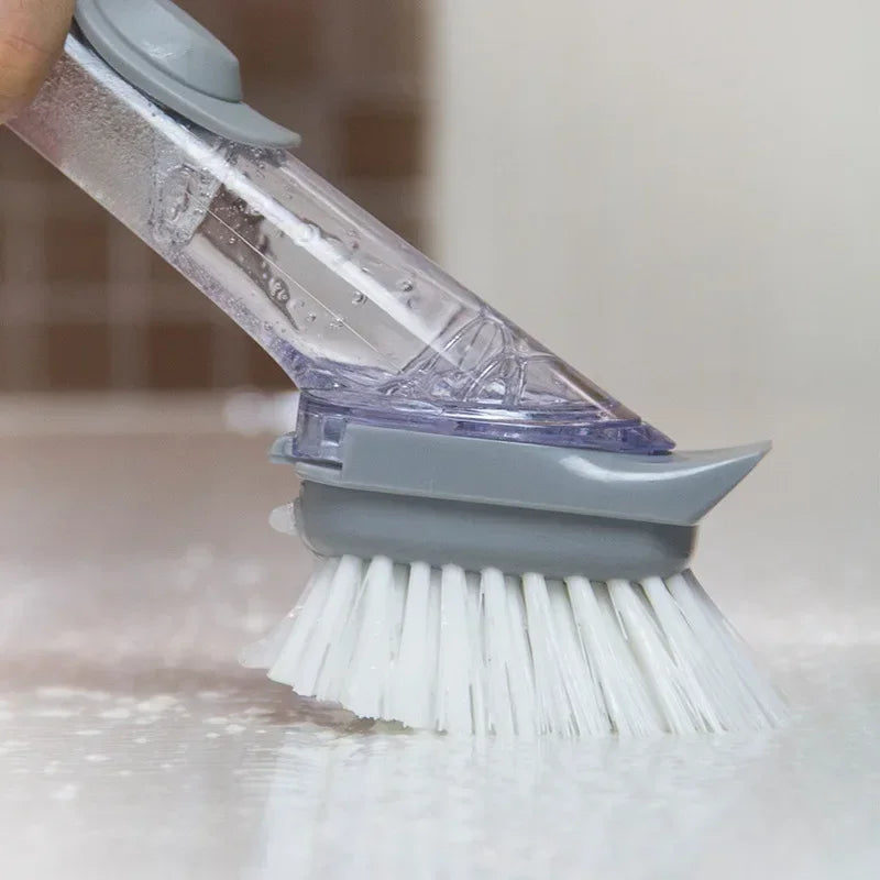 2-in-1 Soap Dispensing Dish Brush Set | Long Handle Kitchen Scrubber with Replaceable Sponge Heads