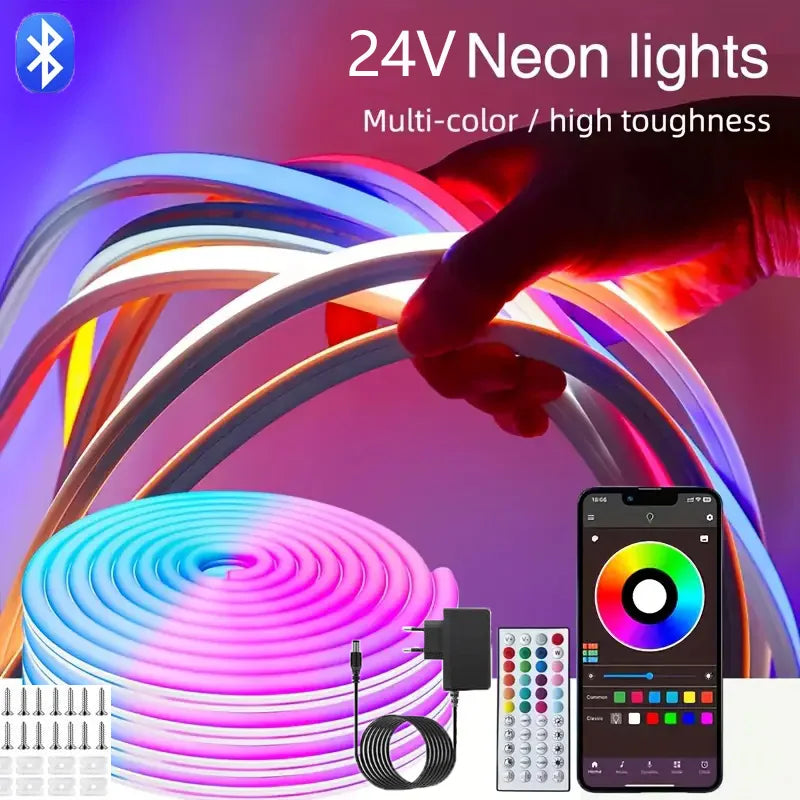 DC24V RGB LED Neon Rope Lights | Flexible Color Changing Music Sync App Control Strip