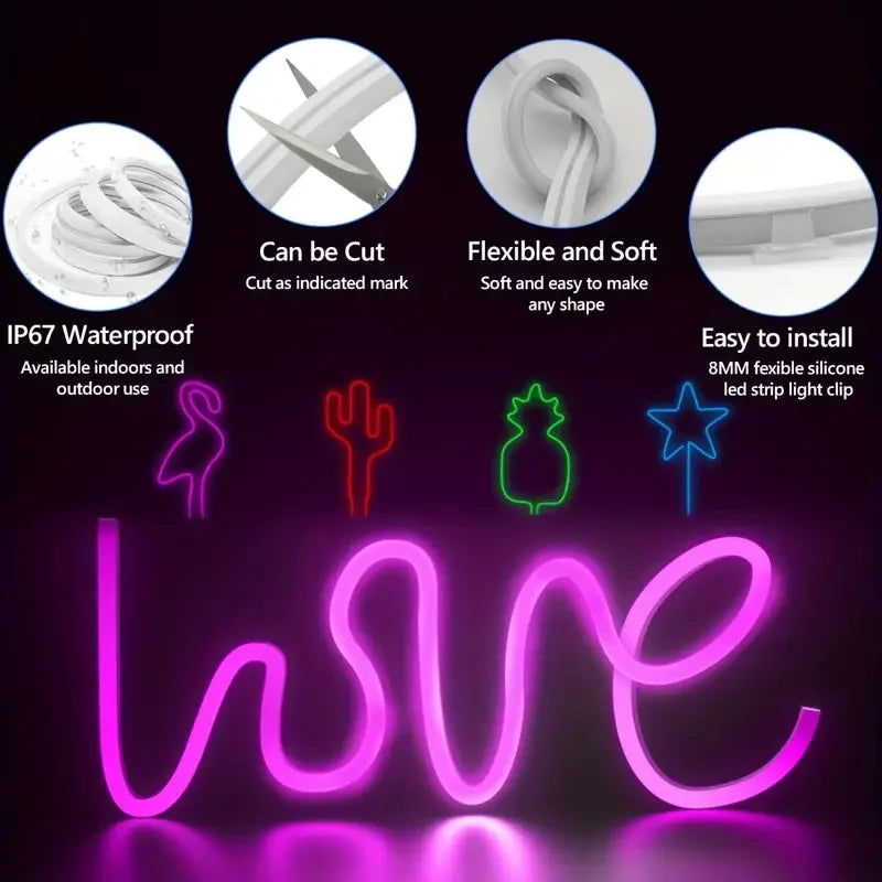 DC24V RGB LED Neon Rope Lights | Flexible Color Changing Music Sync App Control Strip