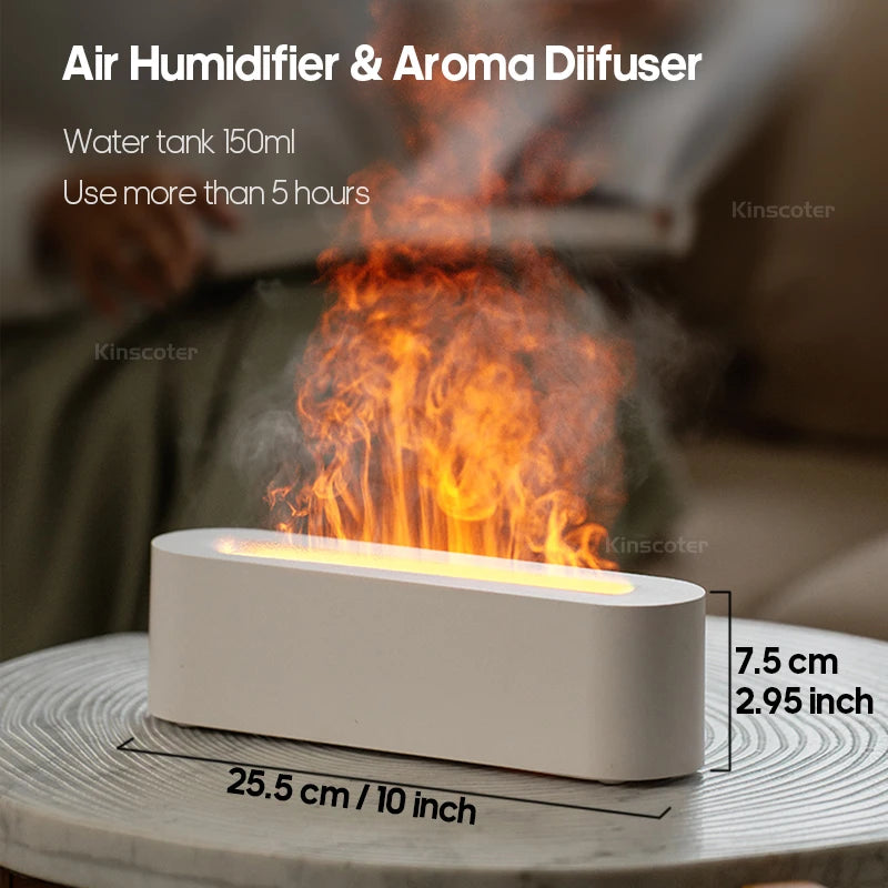 KINSCOTER Flame Essential Oil Aroma Diffuser | Ultrasonic Cool Mist Air Humidifier with RGB Realistic Fire Light