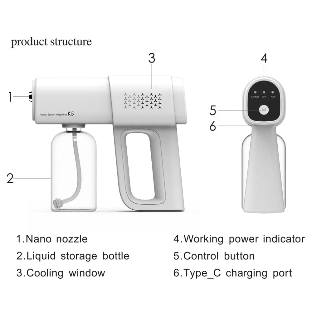 K5 Wireless Nano Blue Light Steam Spray Gun – Portable Atomizing Sterilizer