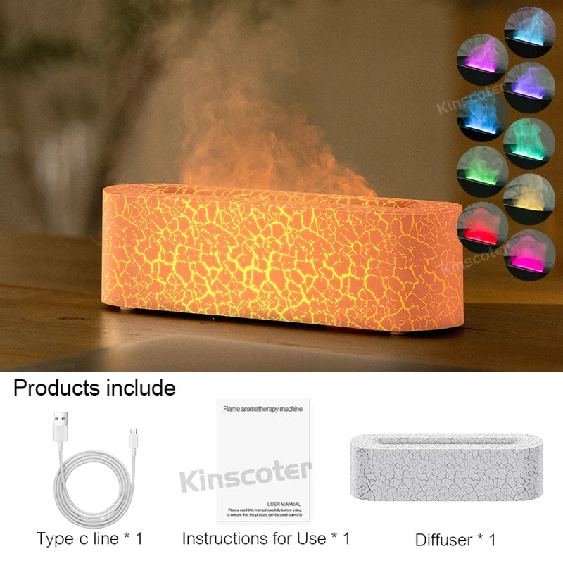 KINSCOTER Flame Essential Oil Aroma Diffuser | Ultrasonic Cool Mist Air Humidifier with RGB Realistic Fire Light
