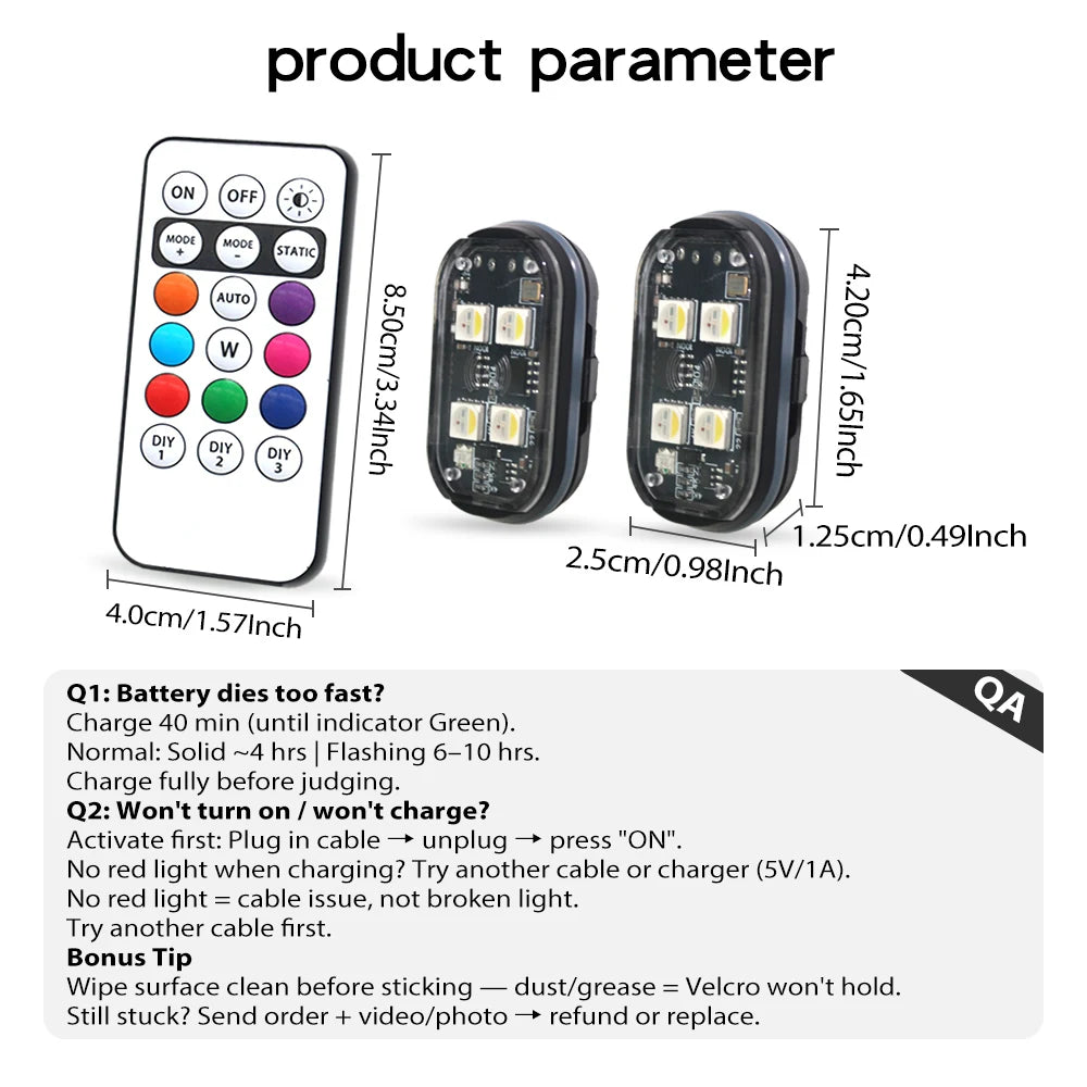 Wireless LED Strobe Lights for Car Decor | 8 Colors Rechargeable Anti-Collision Atmosphere & Warning Light