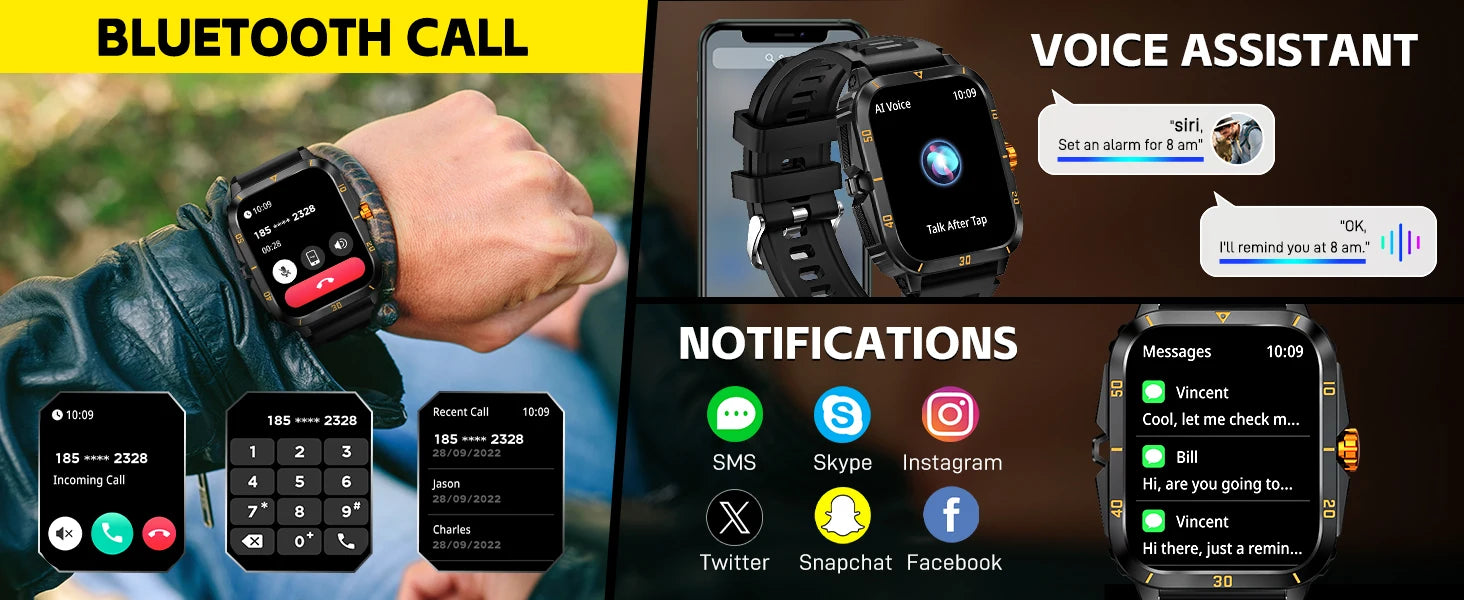 EIGIIS KT71 Rugged Smart Watch for Men | 1.96" HD Screen, Bluetooth Calling & Health Tracking (Black/Orange)