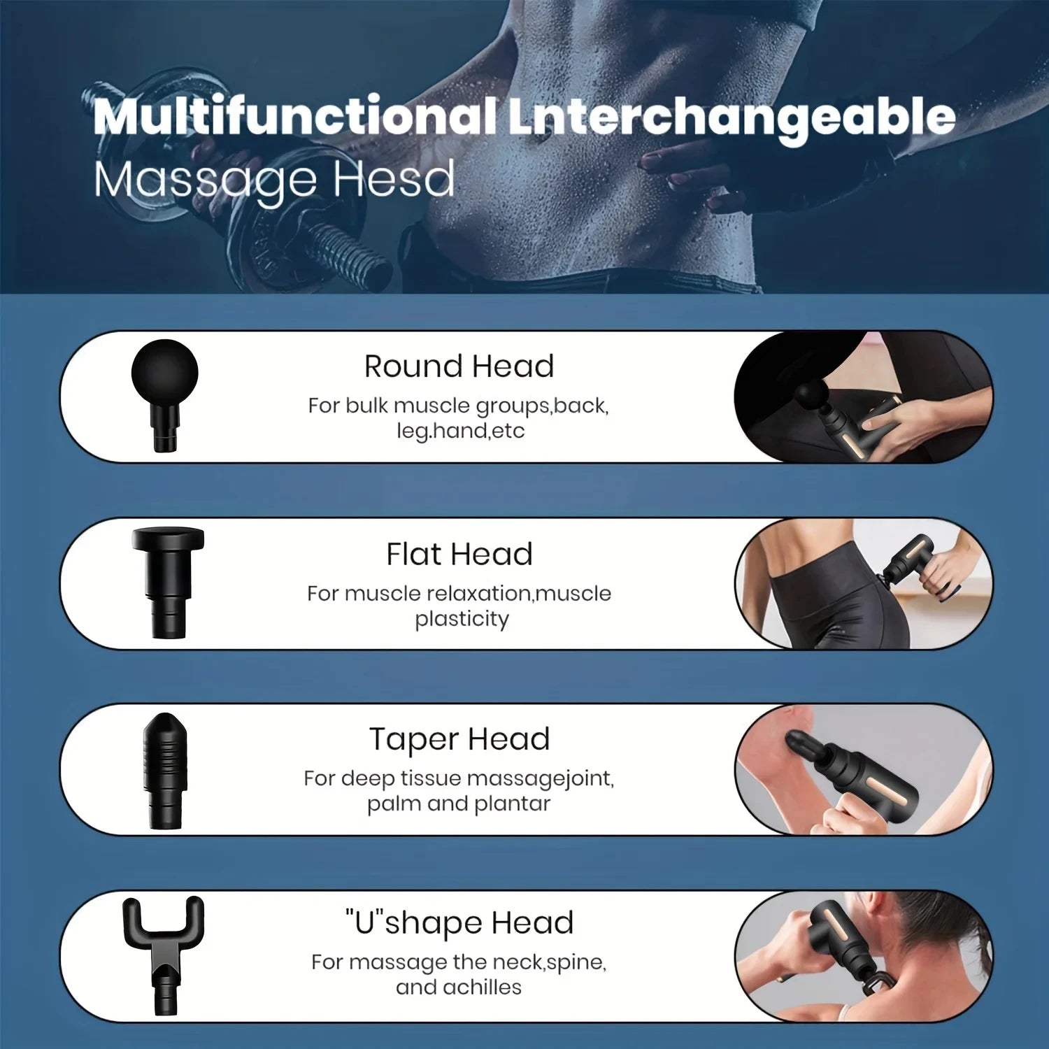 Portable Electric Massage Gun – LED Touch & 4 Interchangeable Heads